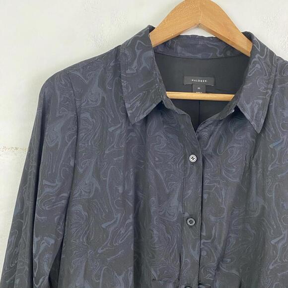 HALOGEN black swirl print long sleeve gathered button down dress sz M - Picture 5 of 6
